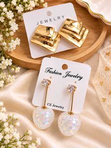 Chic Gold Geometric & Cherry Drop Earrings
