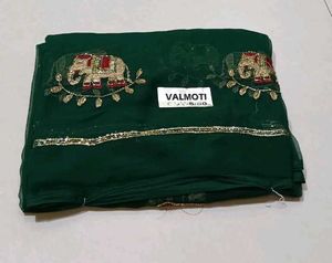 Emerald Green Saree with Elephant Motif