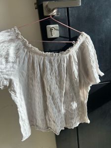 White Off-Shoulder Textured Crop Top