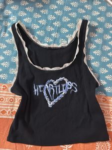 FOREVER 21 Black Lace Trim Heartless Tank Top
