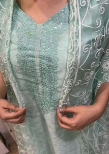 Elegant Mint Green Embroidered Kurti Set