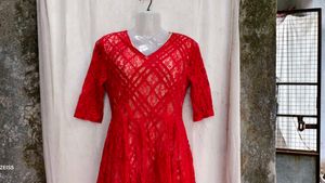 7238. Red Lace Fit and Flare Dress