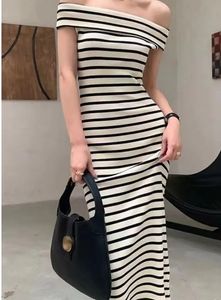 Striped Off-Shoulder Knit Midi Dress
