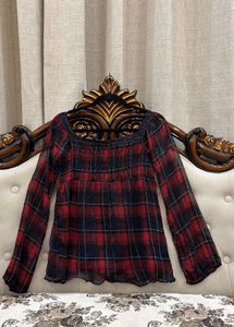 Red Plaid Long Sleeve Top
