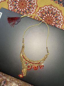 Gold &amp; Red Kundan Necklace Set