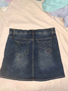 Blue Denim Mini Skirt with Patches