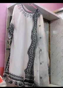 White Kurta Set with Black Embroidery
