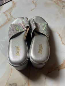 Sparkling Silver Wedge Sandals