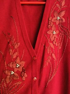 Elegant Red Floral Button-Up Vest