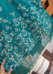 Binshan Teal Embroidered Kurta Set