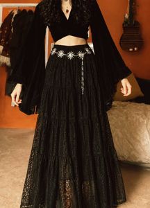 Black Lace Tiered Maxi Skirt
