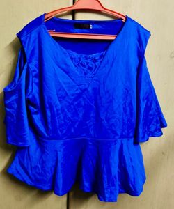 Blue Cold Shoulder Top