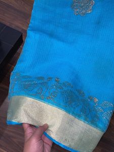 Stunning Blue Saree with Gold Border