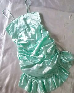 Satin Aqua green Ruched Dress