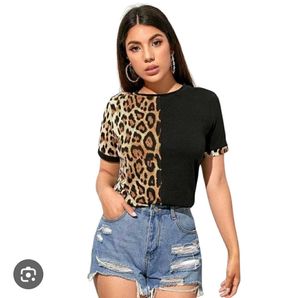 Shein Leopard Print Contrast T-Shirt