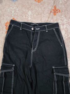 Black Cargo Pants with White Stitching
