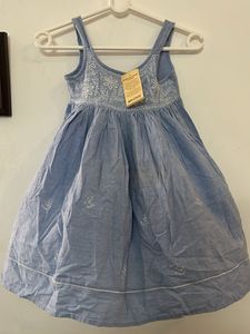 Boho Embroidered Blue Cotton Dress