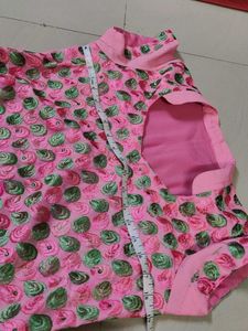 Beautiful Pink Kurta with Green Motif