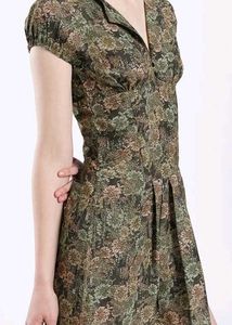 Vintage Floral Print V-Neck Dress