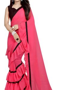 Elegant Pink Ruffle Saree
