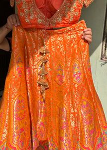 Brocade Silk Orange Embroidered Lehenga set