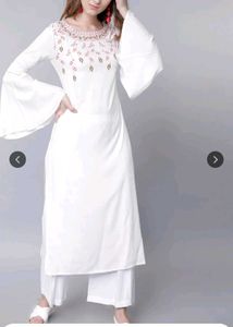White Embroidered Kurta with Flared Sleeve