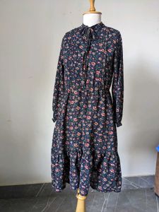 Navy Floral Print Midi Dress