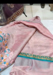 new Elegant Pink Embroidered Saree