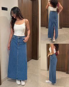 Denim Maxi Skirt | Back Slit