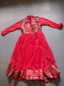 Elegant Pink Anarkali Gown with Gold Border
