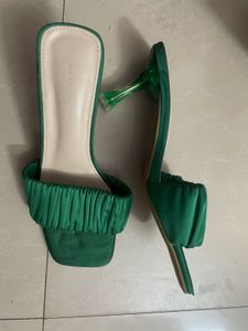 Stylish Green Ruched Heeled Sandals