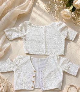 White hakkoba print blouse