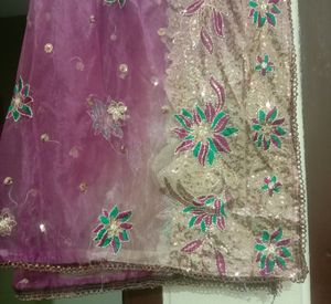 Dupatta With Machine Embroidery And Chamki