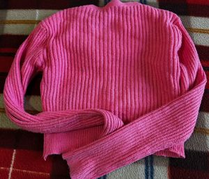 Pink Ribbed Knit Cardigan