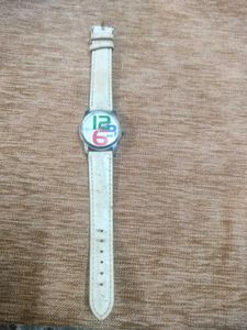 White Band Watch with Colorful Numbers