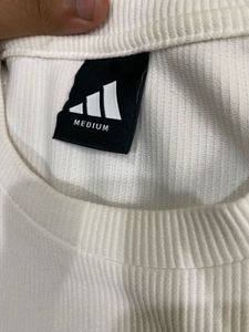 Adidas White Ribbed Logo T-Shirt