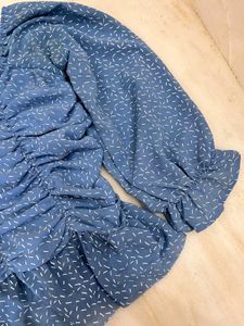 Chic Blue Ruched Square Neck Top