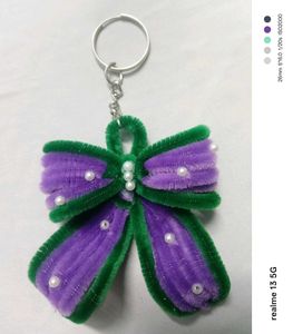 Purple & Green Bow Keychain