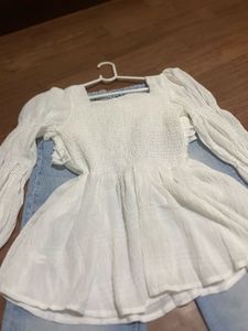 Chic White Ruffle Square Neck Top