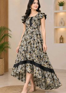 Elegant Paisley Print High-Low Gown