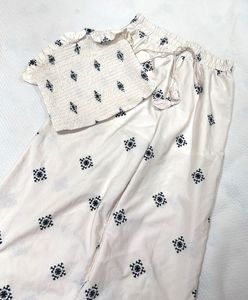 Boho Smocked Crop Top &amp; Wide Leg Pants Set