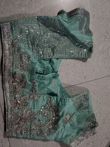 Y2K Teal saree with Silver Embellishments
