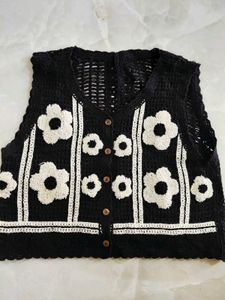 brand new Vintage Black Floral Crochet Vest