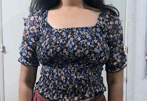Floral Smocked Square Neck Top
