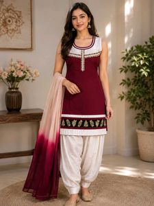 Maroon & Off-White 3-Piece Salwar Suit Set