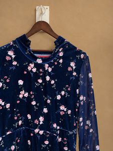 Velvet high neck Floral Dress