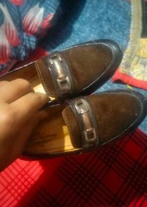 Brown Suede Loafers with Buckle Detail