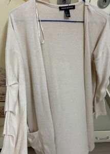 Cream Knit Open Front Cardigan