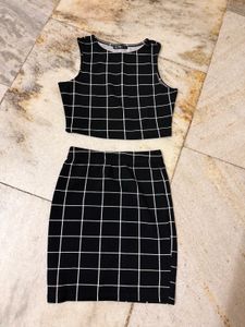 Black & White Grid Crop Top & Skirt Set