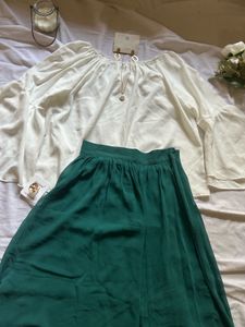 Flowy Green Maxi Skirt with Bell Sleeve Top